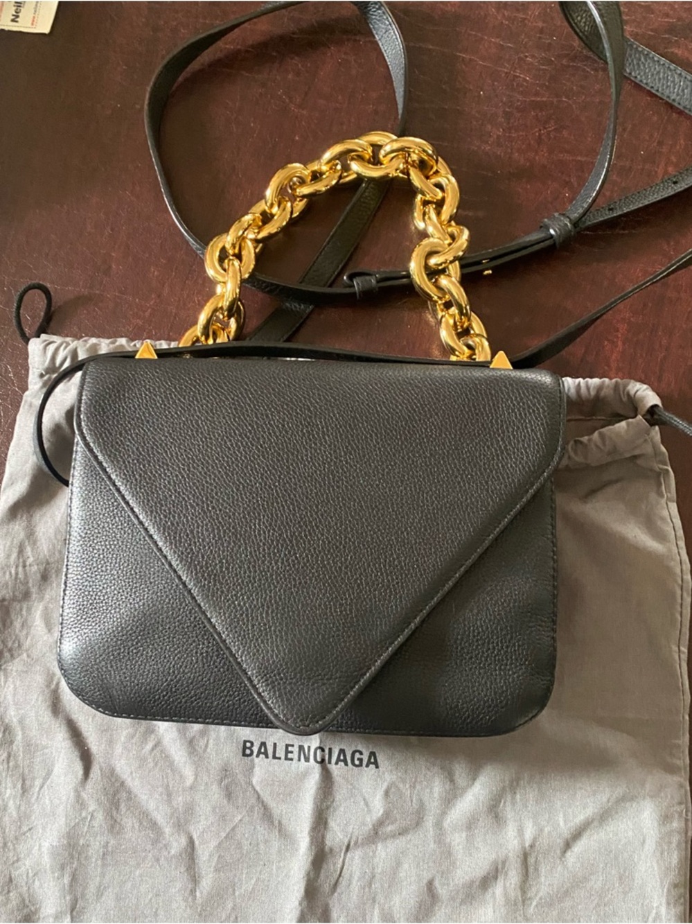 Bottega Veneta Black Leather Crossbody with Gold Chain